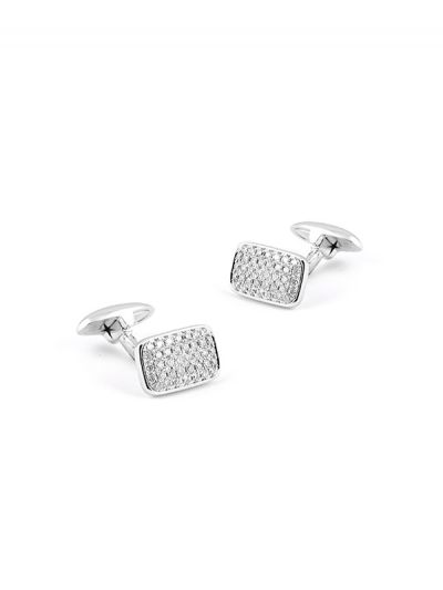 GEMELLI RETTANGOLARI IN ORO BIANCO 18KT CON PAVE' DI DIAMANTI