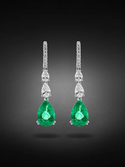 ORECCHINI IN ORO BIANCO 18KT CON DIAMANTI E SMERALDI