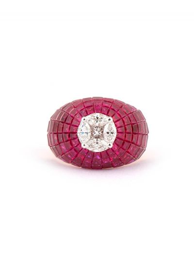 ANELLO IN ORO ROSA 18KT CON DIAMANTI E RUBINI