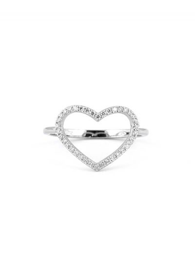 ANELLO CON CUORE GRANDE VUOTO IN ORO BIANCO 18KT CON DIAMANTI