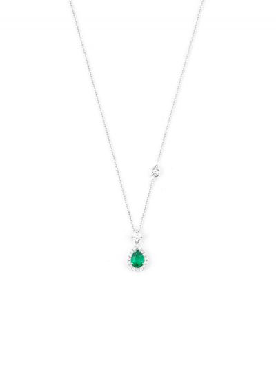 GIROCOLLO IN ORO BIANCO 18KT CON DIAMANTI E SMERALDO