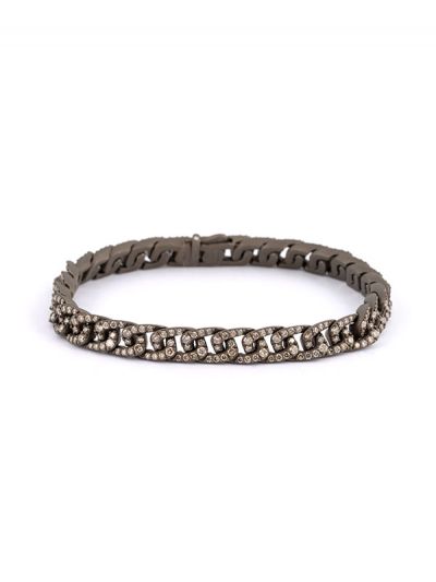 BRACCIALE GROUMETTE MAGLIA ALLUNGATA IN TITANIO SABBIATO COFFEE CON DIAMANTI BROWN MODELLO L GRANDE
