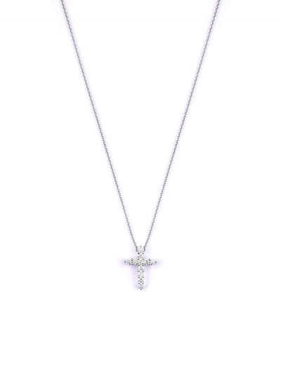 GIROCOLLO IN ORO BIANCO 18KT CON CROCE E DIAMANTI BIANCHI