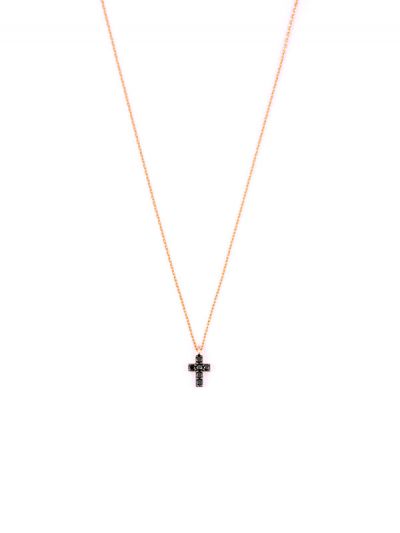 GIROCOLLO IN ORO ROSA 18KT CROCE DI DIAMANTI NERI