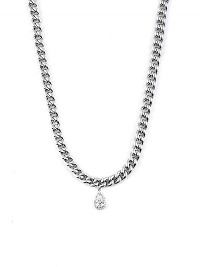 GIROCOLLO GROUMETTE IN ORO BIANCO 18KT CON DIAMANTE TAGLIO GOCCIA E DIAMANTI