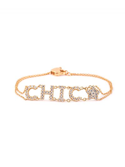 BRACCIALE IN ORO ROSA 18KT SCRITTA CHIC CON DIAMANTI
