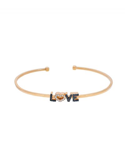 BRACCIALE RIGIDO APERTO IN ORO ROSA 18KT SCRITTA LOVE DI DIAMANTI BIANCHI E DIAMANTI NERI