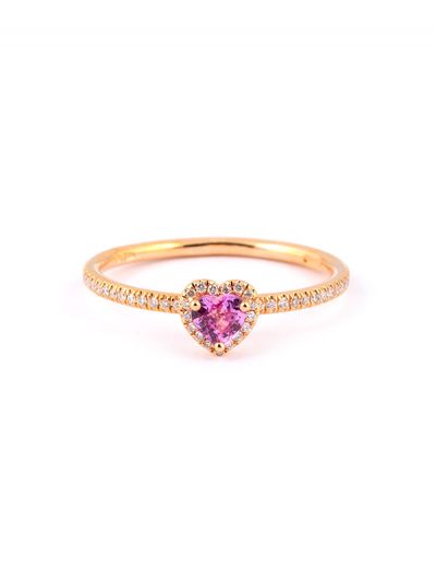 ANELLO IN ORO ROSA 18KT CUORE DI ZAFFIRO ROSA E DIAMANTI