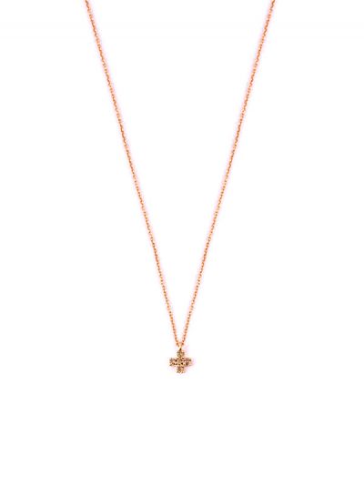 GIROCOLLO IN ORO ROSA 18KT CROCE DI DIAMANTI BROWN