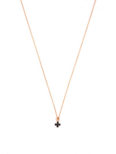 GIROCOLLO IN ORO ROSA 18KT CROCE DI DIAMANTI NERI