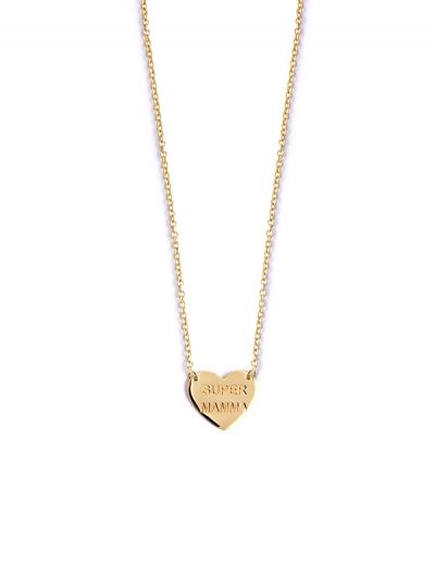 GIROCOLLO IN ORO GIALLO 9KT CUORE IN LASTRA SCRITTA SUPER MAMMA