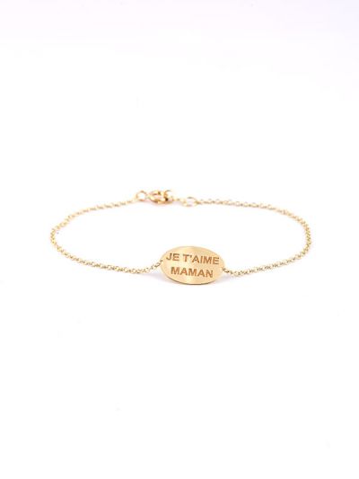 BRACCIALE IN ORO GIALLO 9KT OVALE IN LASTRA SCRITTA JE T'AIME MAMAN