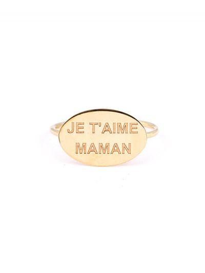 ANELLO IN ORO GIALLO 9KT OVALE IN LASTRA SCRITTA JE T'AIME MAMAN