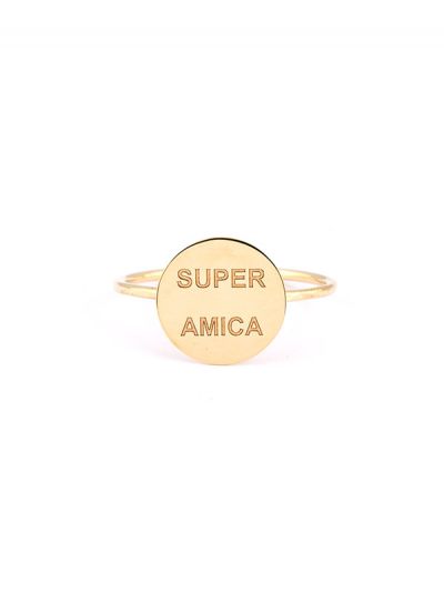 ANELLO IN ORO GIALLO 9KT TONDO IN LASTRA SCRITTA SUPER AMICA