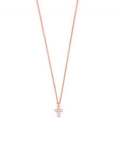 GIROCOLLO IN ORO ROSA 18KT CROCE CON DIAMANTI