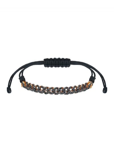 BRACCIALE CORDINO E GROUMETTE IN ORO ROSA 18KT CON DIAMANTI NERI