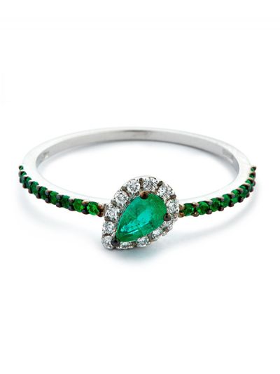 ANELLO IN ORO BIANCO 18KT CON DIAMANTI E SMERALDI