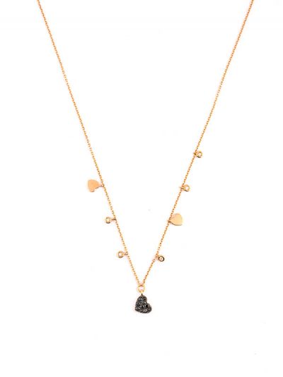 GIROCOLLO IN ORO ROSA 18KT CUORE CON DIAMANTI E DIAMANTI NERI