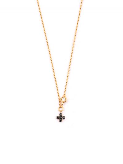 GIROCOLLO IN ORO ROSA 18KT CROCE E CUORE CON DIAMANTI E DIAMANTI NERI
