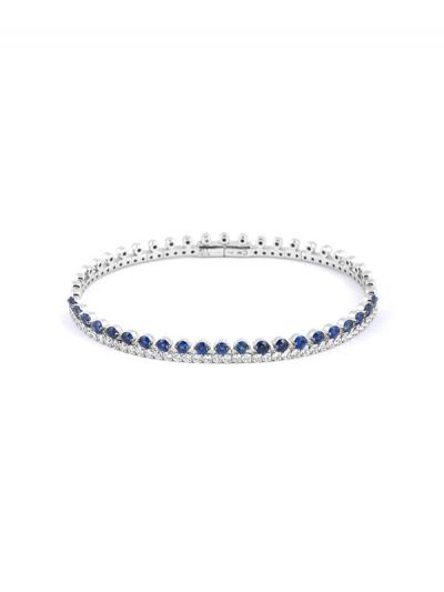 BRACCIALE RIGIDO A MOLLA IN ORO BIANCO 18KT CON DIAMANTI E ZAFFIRI BLU