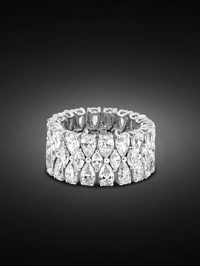 ANELLO IN ORO BIANCO 18KT CON DIAMANTI MARQUISE E GOCCIA