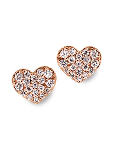 ORECCHINI A CUORE IN ORO ROSA 18KT CON PAVE' DI DIAMANTI
