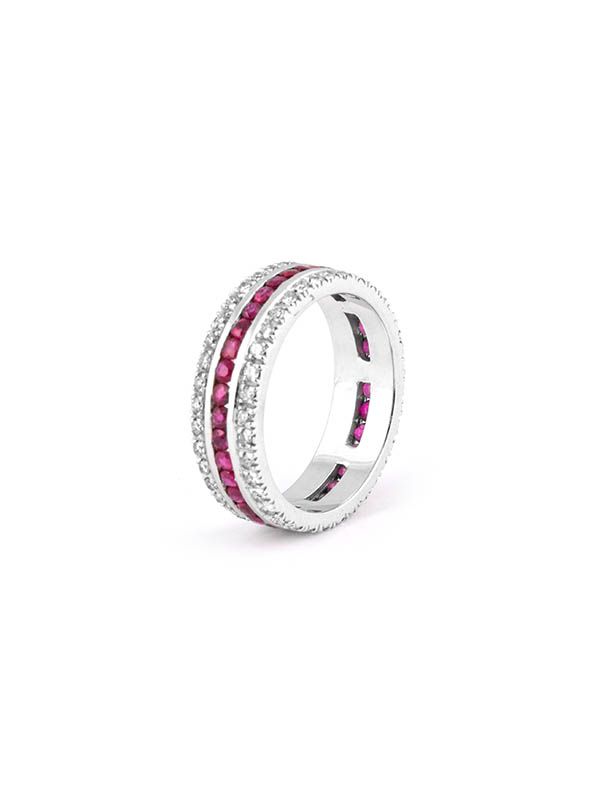 FEDINA IN ORO BIANCO 18KT CON DIAMANTI E RUBINI