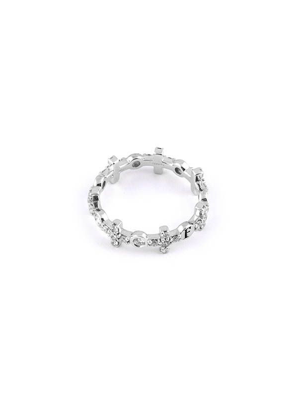 ANELLO FANTASIA IN ORO BIANCO 18KT CON DIAMANTI CON CROCI E SCRITTA FIDES
